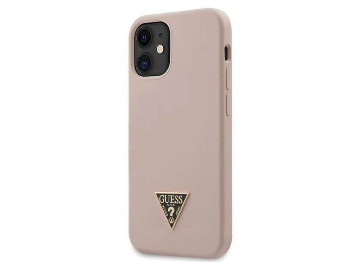 Capa rígida de silicone com logotipo triangular Guess GUHCP12SLSTMLP para iPhone 12 mini 5.4" rosa c