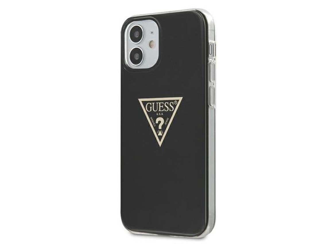 Funda rígida Guess GUHCP12SPCUMPTBK para iPhone 12 mini de 5,4" en color negro/negro, colección Meta