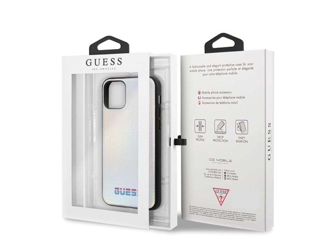 Capa rígida Guess GUHCN58BLD para iPhone 11 Pro, prata/prata iridescente.