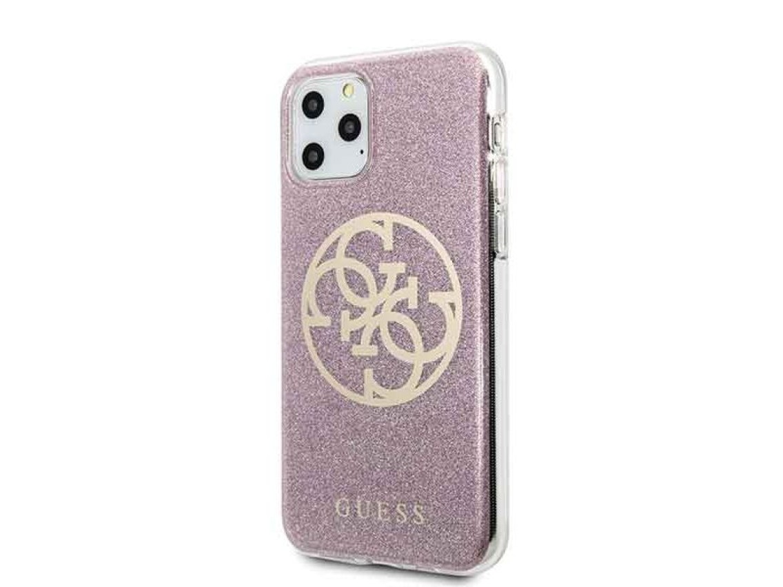 Capa rígida rosa Guess GUHCN58PCUGLPI para iPhone 11 Pro 4G com glitter circular