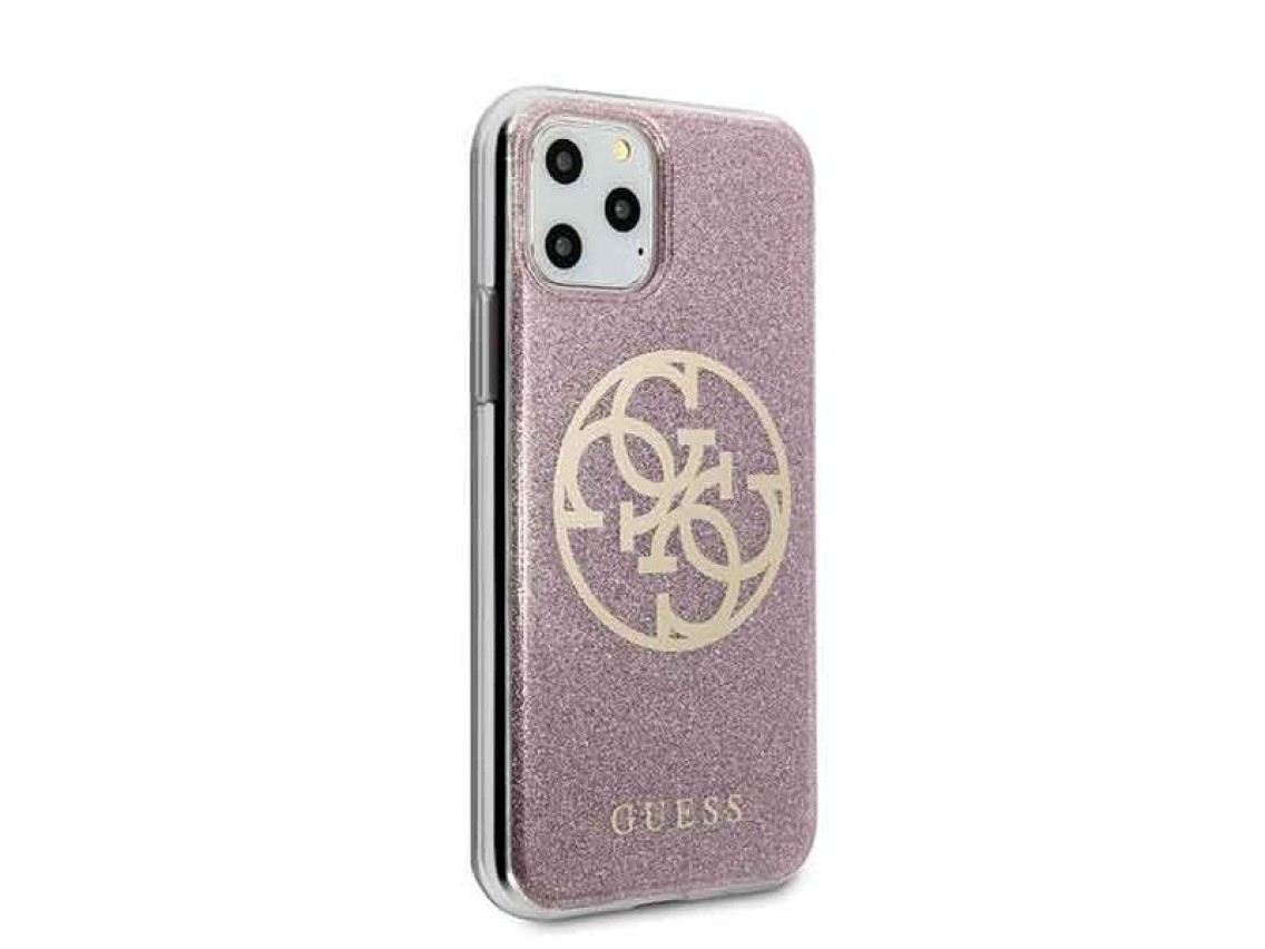 Capa rígida rosa Guess GUHCN58PCUGLPI para iPhone 11 Pro 4G com glitter circular