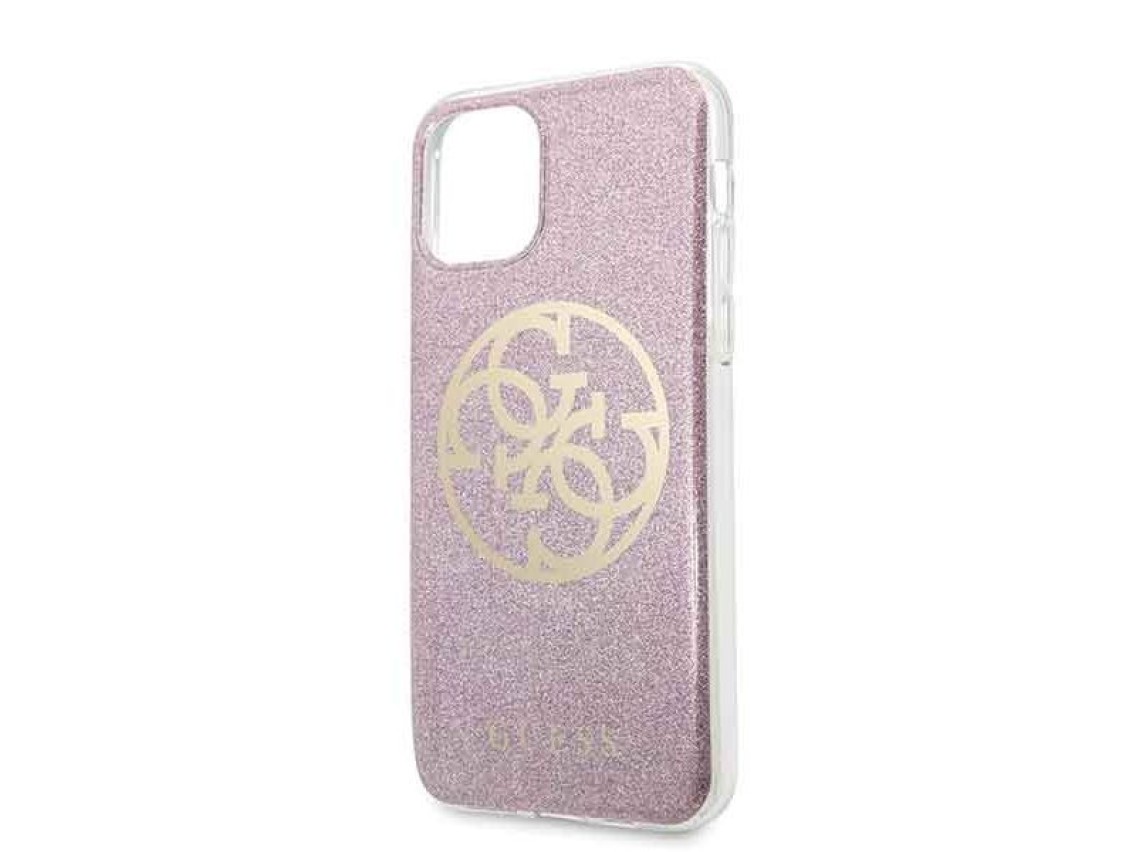 Capa rígida rosa Guess GUHCN58PCUGLPI para iPhone 11 Pro 4G com glitter circular