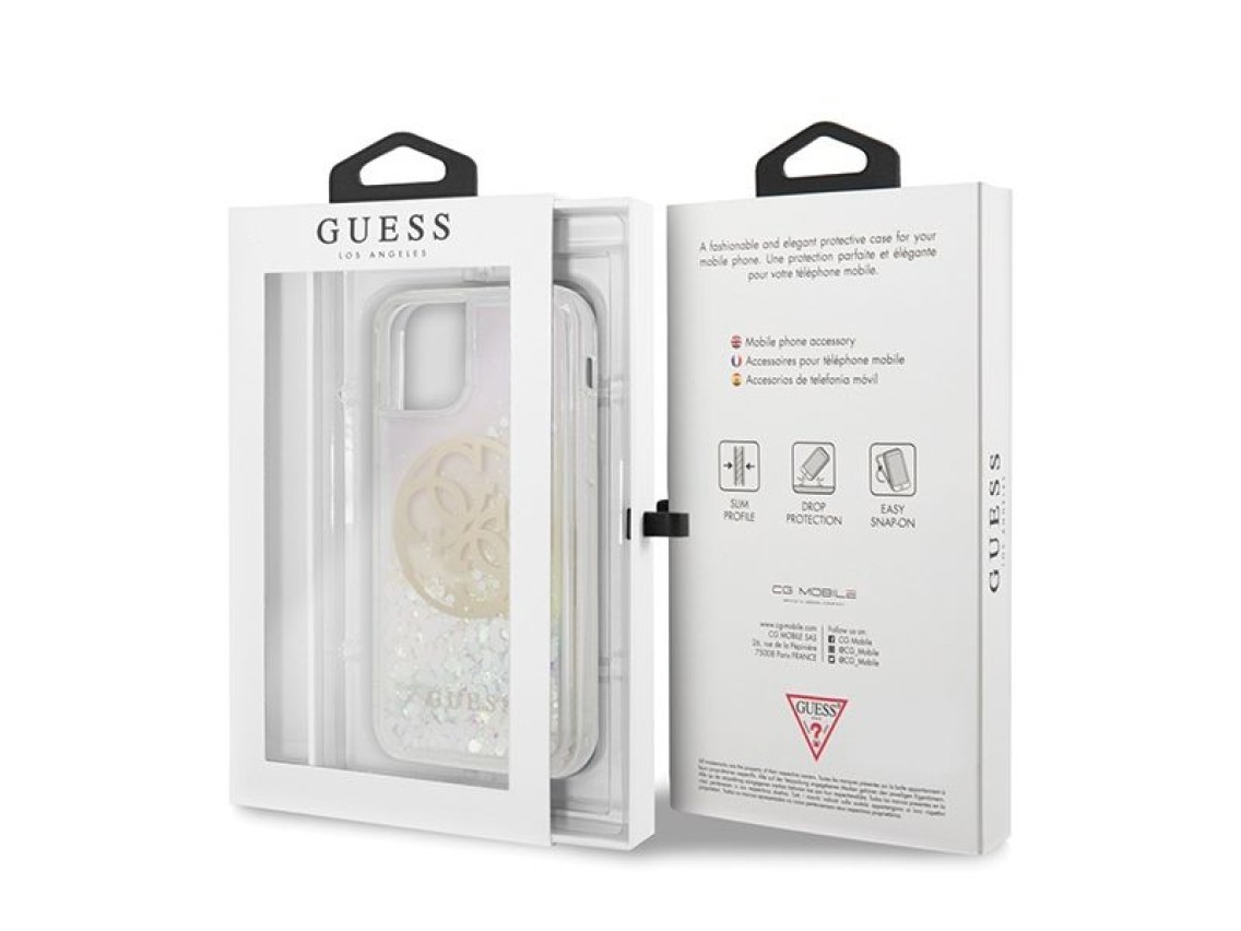 Funda rígida Guess GUHCN58LGIRGP para iPhone 11 Pro con logo circular de purpurina líquida degradada
