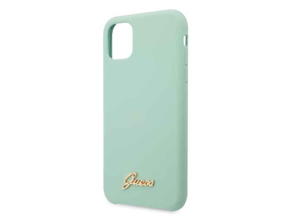 Funda rígida Guess GUHCN58LSLMGG para iPhone 11 Pro, color verde/verde, de silicona con logo dorado