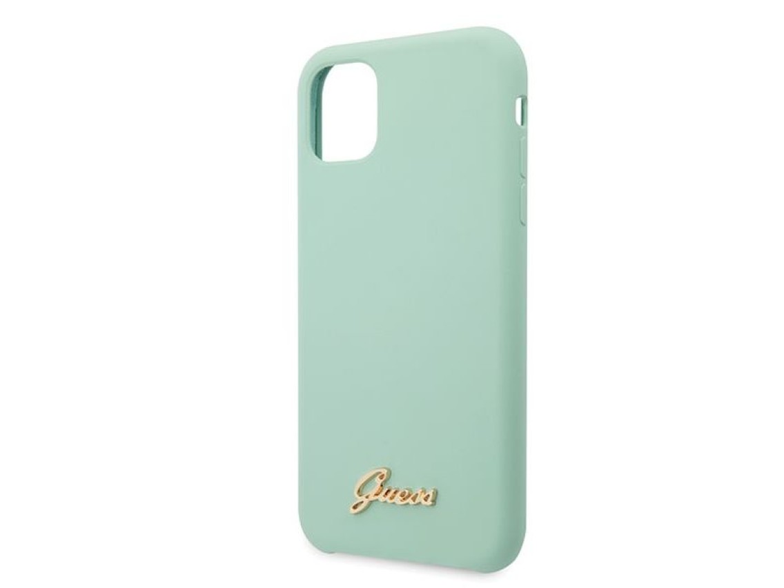 Capa rígida de silicone verde/verde com logo dourado vintage da Guess para iPhone 11 Pro Max (GUHCN6