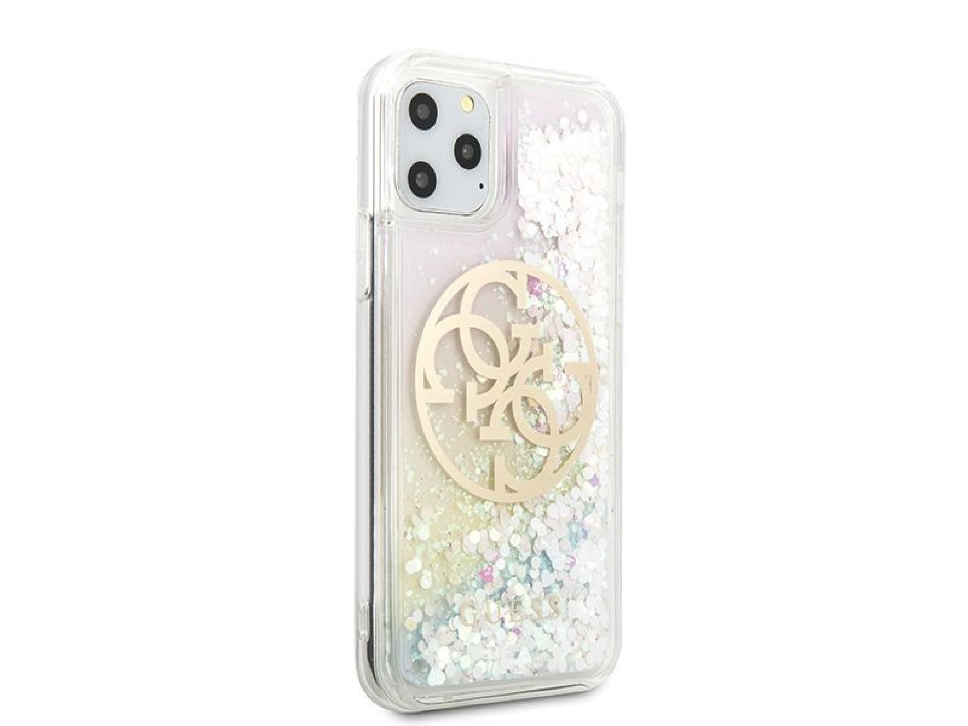 Funda rígida Guess GUHCN58LGIRGP para iPhone 11 Pro con logo circular de purpurina líquida degradada