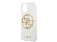 Capa rígida branca/branca com glitter e logo 4G da Guess para iPhone 11 Pro Max. Capa rígida branca/branca com glitter e logo 4G da Guess para iPhone 11 Pro Max.