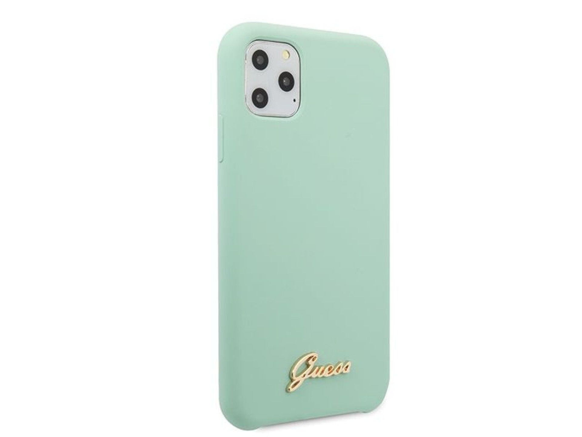 Capa rígida de silicone verde/verde com logo dourado vintage da Guess para iPhone 11 Pro Max (GUHCN6