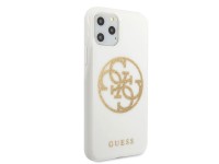 Capa rígida branca/branca com glitter e logo 4G da Guess para iPhone 11 Pro Max. Capa rígida branca/branca com glitter e logo 4G da Guess para iPhone 11 Pro Max.