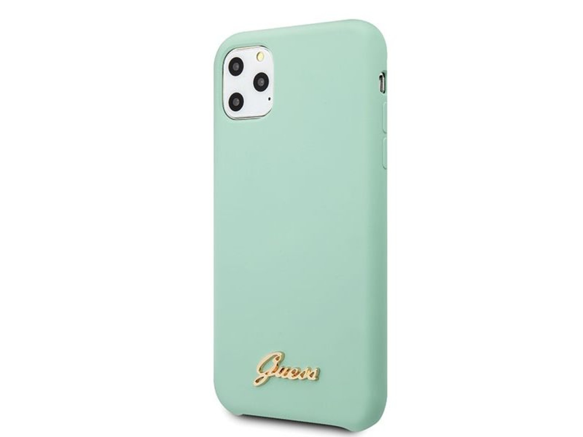 Capa rígida de silicone verde/verde com logo dourado vintage da Guess para iPhone 11 Pro Max (GUHCN6