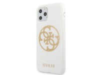 Capa rígida branca/branca com glitter e logo 4G da Guess para iPhone 11 Pro Max. Capa rígida branca/branca com glitter e logo 4G da Guess para iPhone 11 Pro Max.
