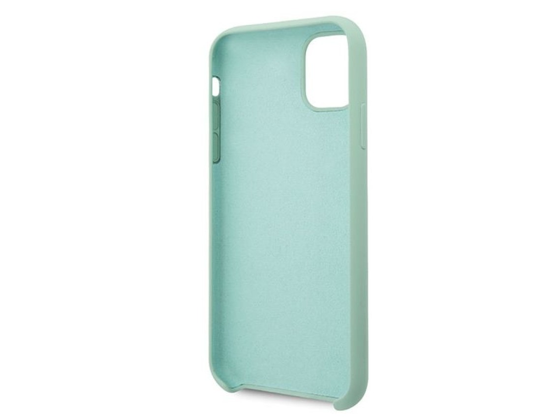 Capa rígida de silicone verde/verde com logo dourado vintage da Guess para iPhone 11 Pro Max (GUHCN6