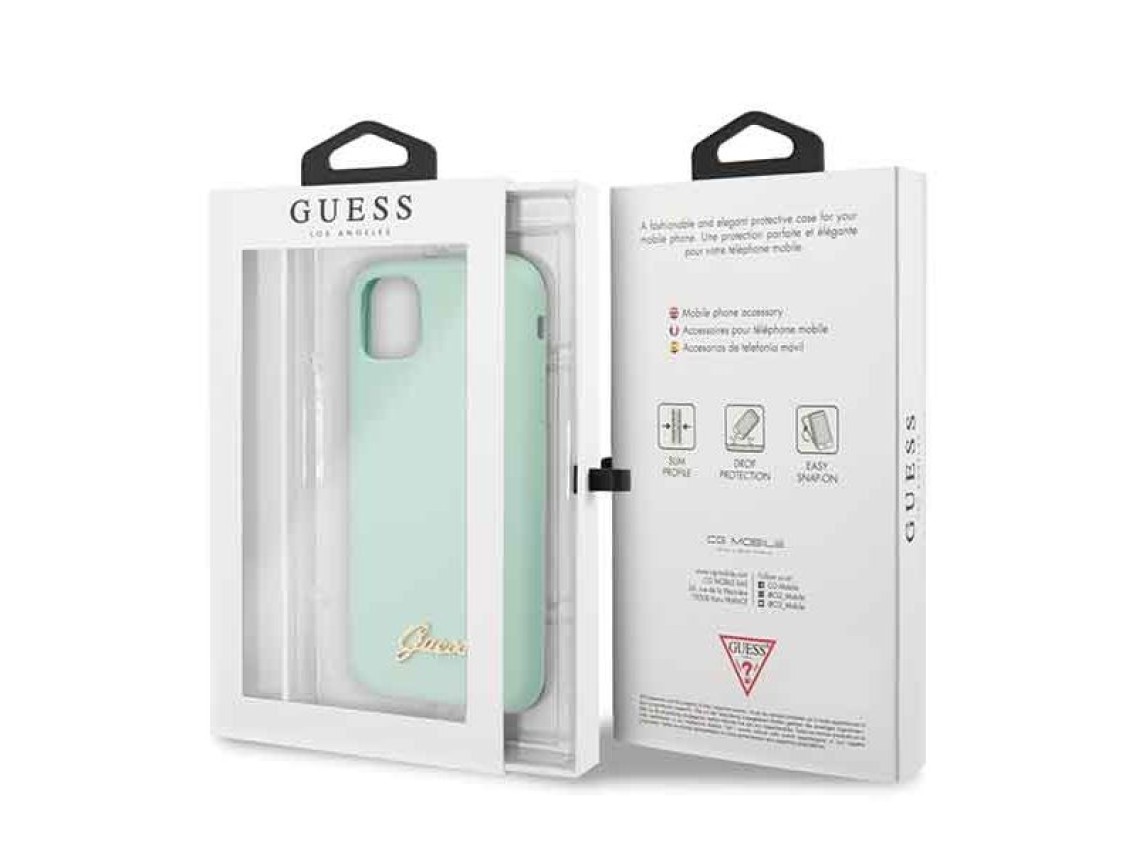 Funda rígida Guess GUHCN58LSLMGG para iPhone 11 Pro, color verde/verde, de silicona con logo dorado