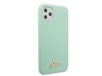 Capa rígida de silicone verde/verde com logo dourado vintage da Guess para iPhone 11 Pro Max (GUHCN6 Capa rígida de silicone verde/verde com logo dourado vintage da Guess para iPhone 11 Pro Max (GUHCN6