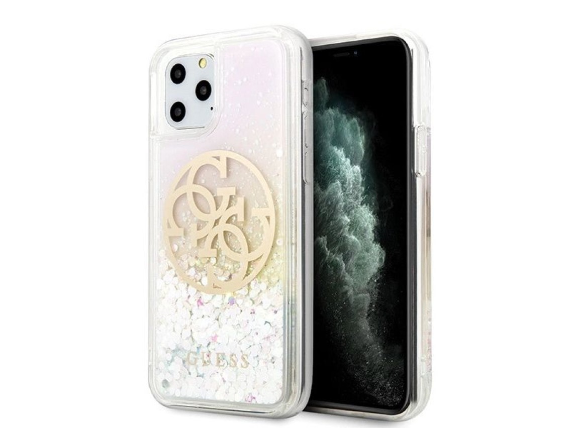 Funda rígida Guess GUHCN58LGIRGP para iPhone 11 Pro con logo circular de purpurina líquida degradada