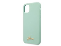 Capa rígida de silicone verde/verde com logo dourado vintage da Guess para iPhone 11 Pro Max (GUHCN6 Capa rígida de silicone verde/verde com logo dourado vintage da Guess para iPhone 11 Pro Max (GUHCN6