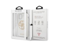 Capa rígida branca/branca com glitter e logo 4G da Guess para iPhone 11 Pro Max. Capa rígida branca/branca com glitter e logo 4G da Guess para iPhone 11 Pro Max.