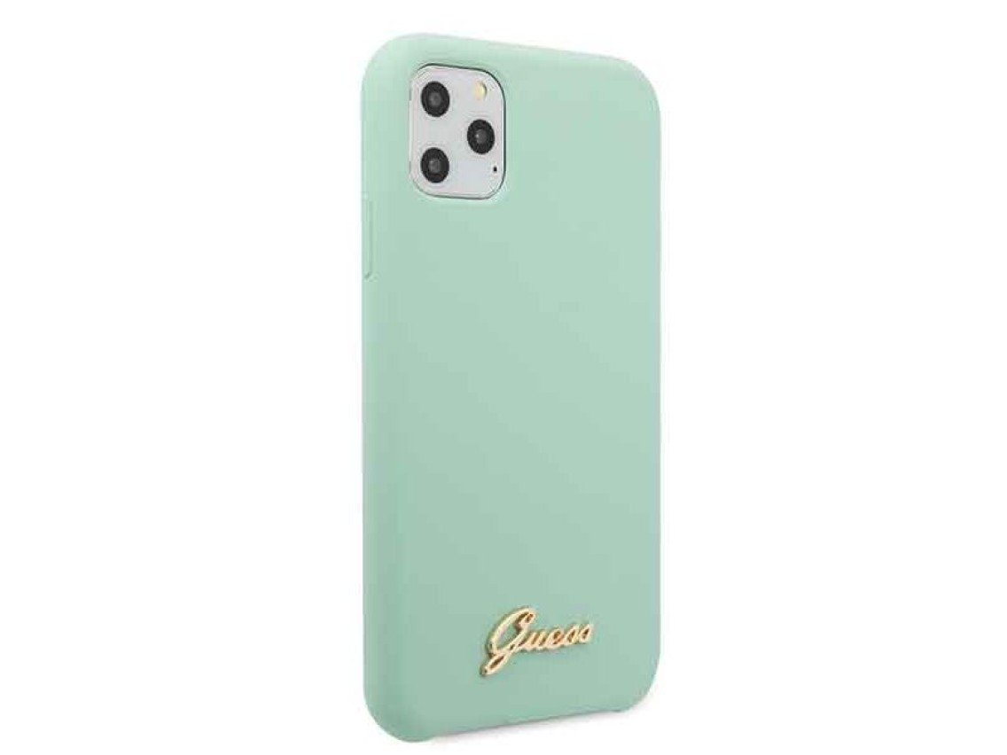 Funda rígida Guess GUHCN58LSLMGG para iPhone 11 Pro, color verde/verde, de silicona con logo dorado
