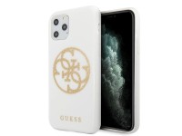 Capa rígida branca/branca com glitter e logo 4G da Guess para iPhone 11 Pro Max. Capa rígida branca/branca com glitter e logo 4G da Guess para iPhone 11 Pro Max.
