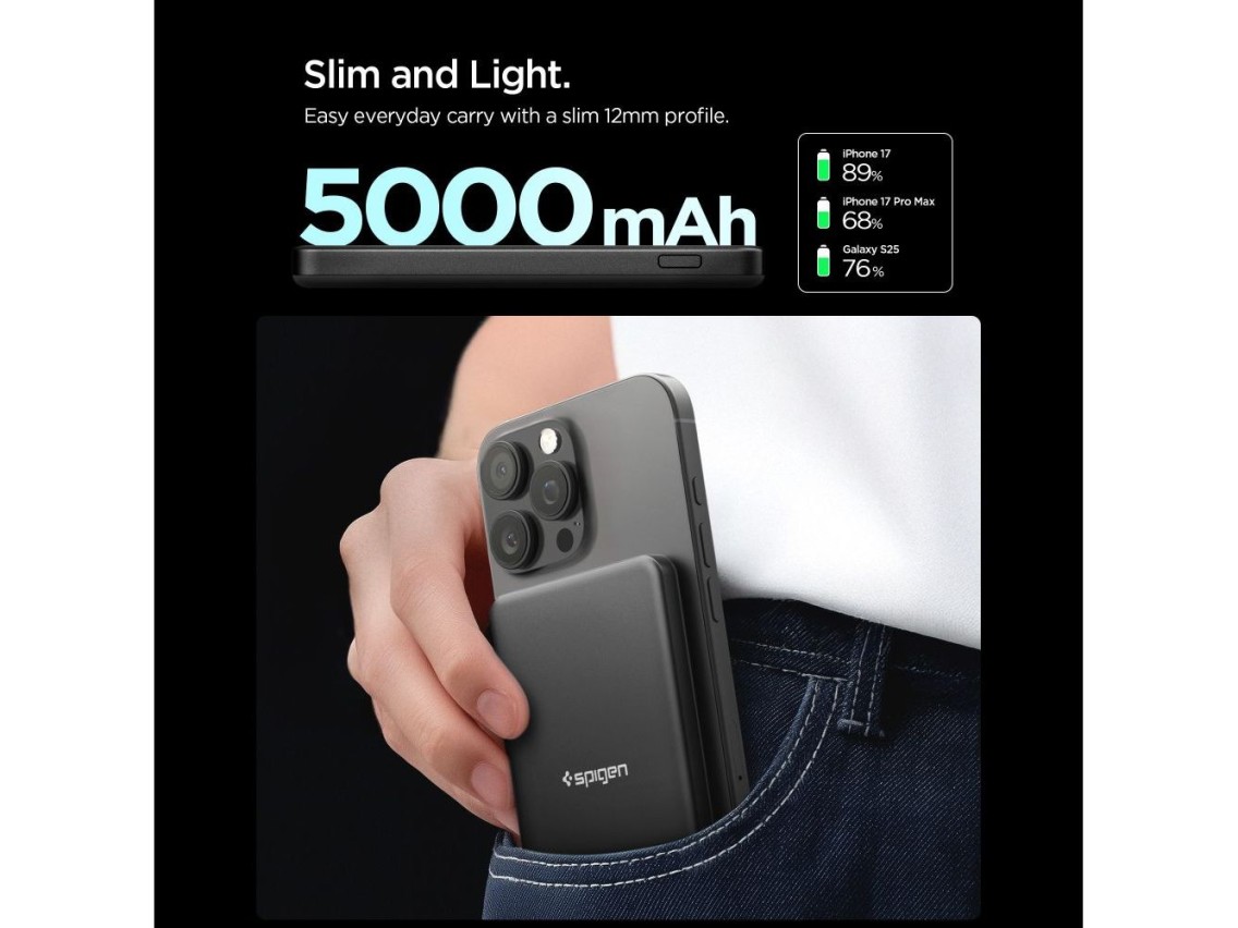 Spigen Essential EA2205MQ 5000MAH 22.5W QI2 Power Bank - Black