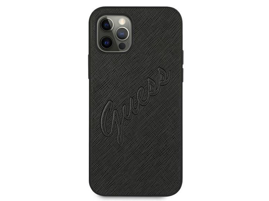 Capa Guess Saffiano Vintage Script para iPhone 12 Pro Max 6.7" - Preta