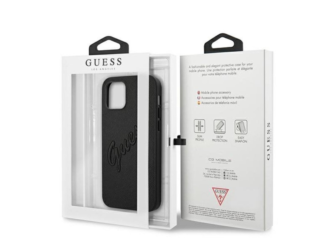 Capa Guess Saffiano Vintage Script para iPhone 12 Pro Max 6.7" - Preta