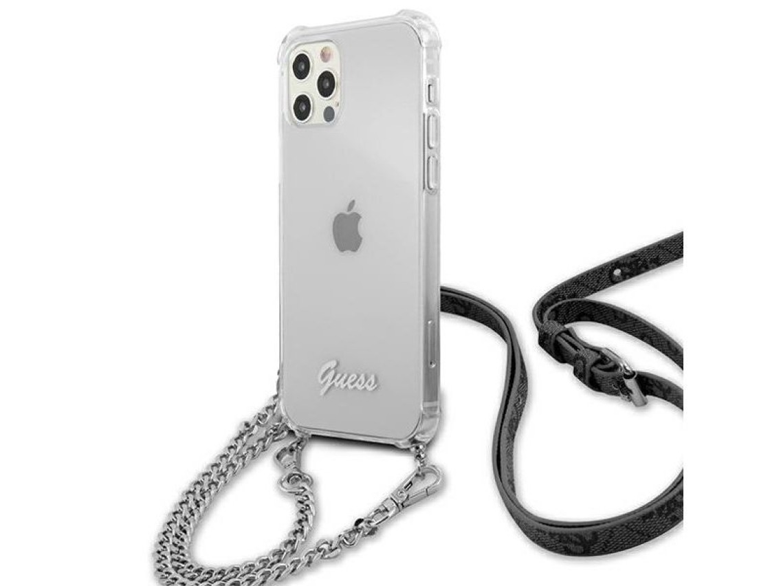 Guess GUHCP12MKC4GSSI iPhone 12/12 Pro 6.1" Funda rígida transparente 4G Cadena plateada