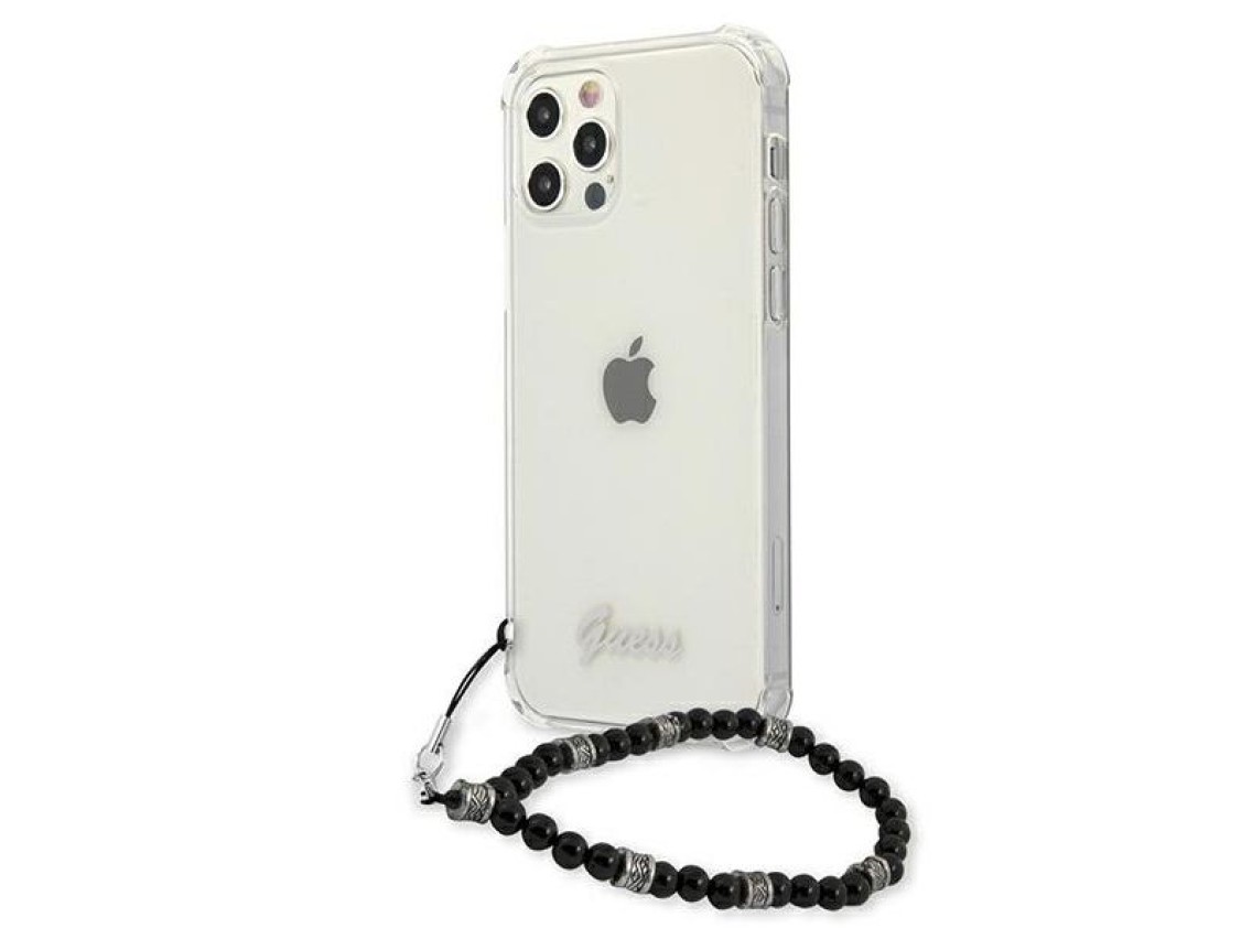 Capa rígida transparente Guess GUHCP12MKPSBK para iPhone 12/12 Pro de 6,1" na cor Preto Pérola