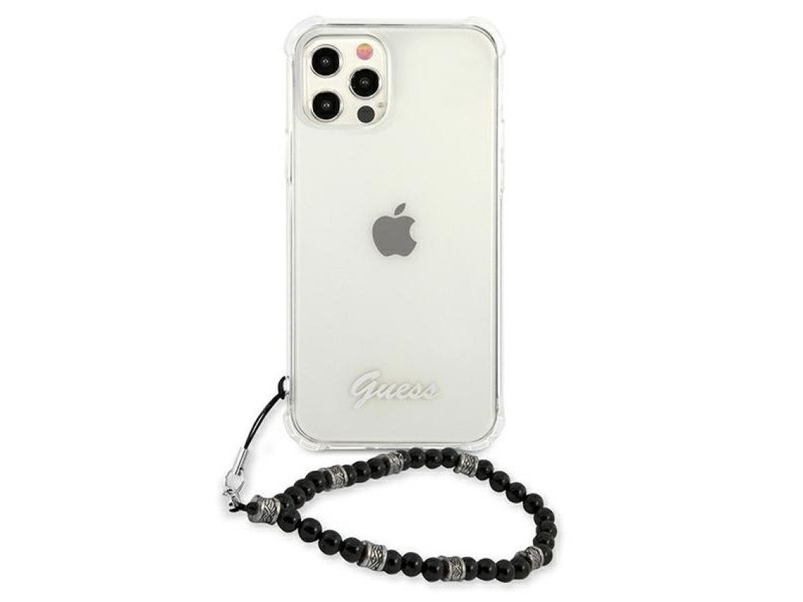 Capa rígida transparente Guess GUHCP12MKPSBK para iPhone 12/12 Pro de 6,1" na cor Preto Pérola