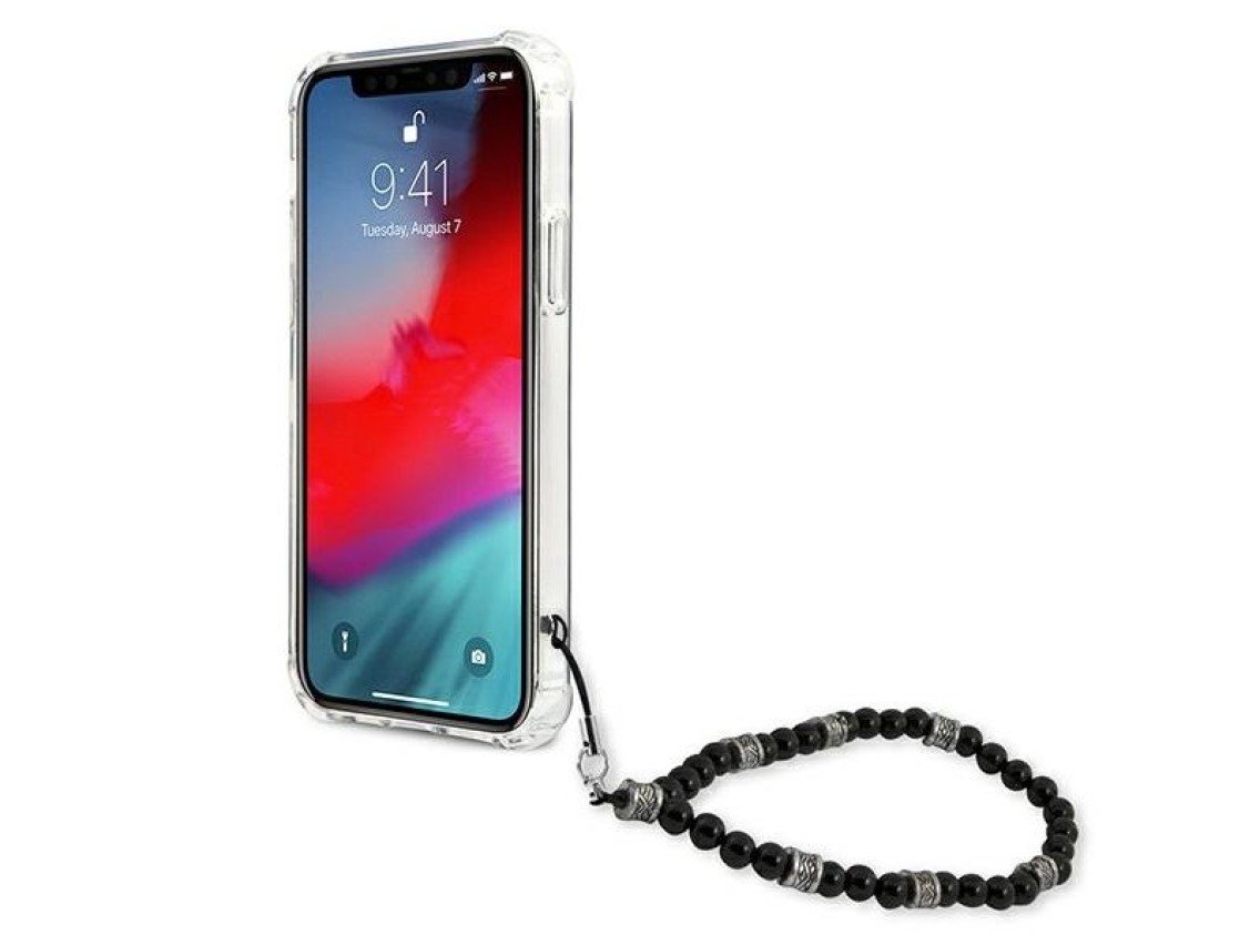 Capa rígida transparente Guess GUHCP12MKPSBK para iPhone 12/12 Pro de 6,1" na cor Preto Pérola