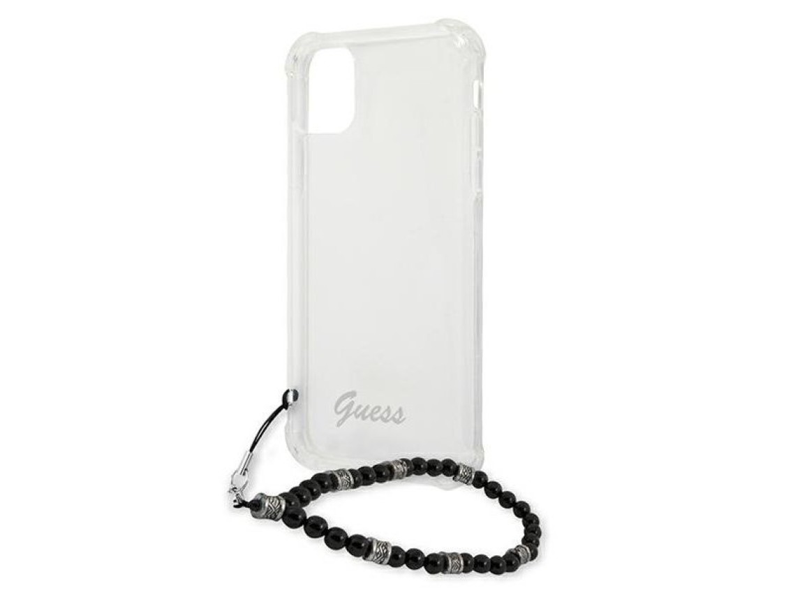 Capa rígida transparente Guess GUHCP12MKPSBK para iPhone 12/12 Pro de 6,1" na cor Preto Pérola