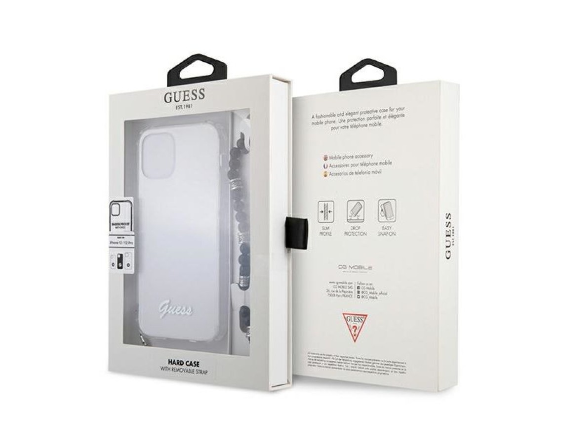Capa rígida transparente Guess GUHCP12MKPSBK para iPhone 12/12 Pro de 6,1" na cor Preto Pérola