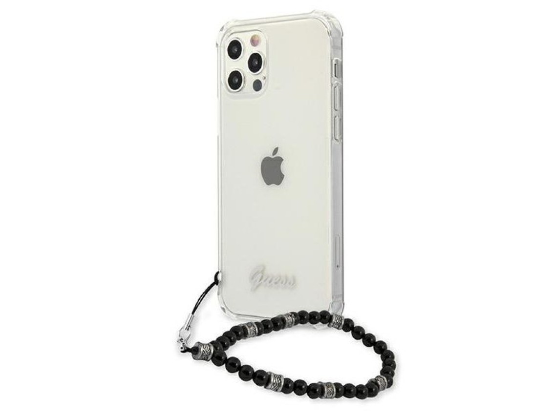 Capa rígida transparente Guess GUHCP12LKPSBK para iPhone 12 Pro Max 6.7" na cor Preto Pérola