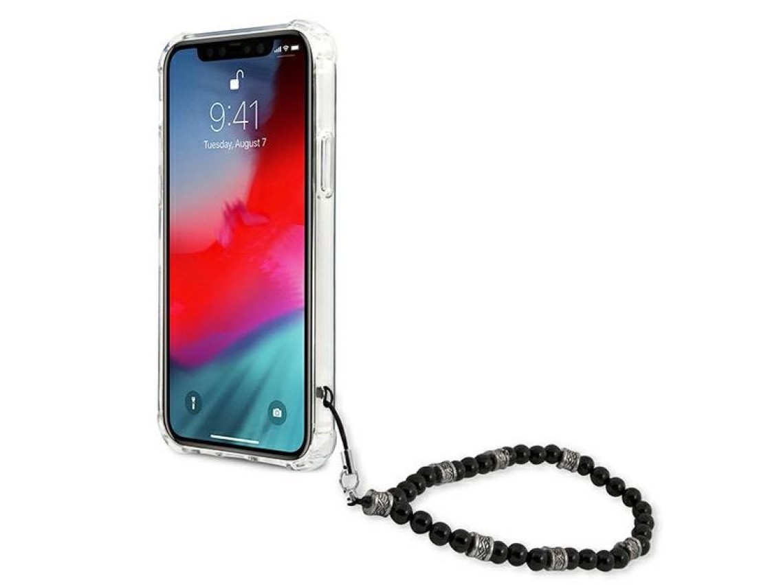 Capa rígida transparente Guess GUHCP12LKPSBK para iPhone 12 Pro Max 6.7" na cor Preto Pérola