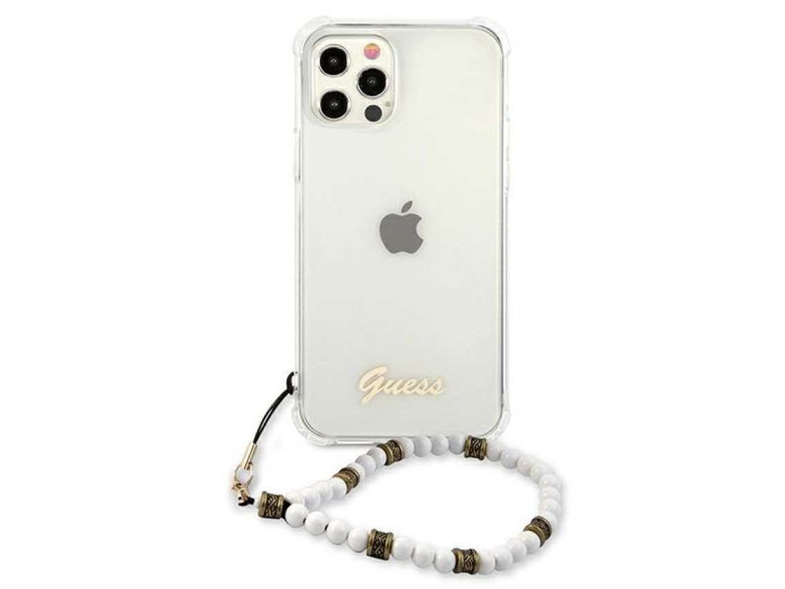 Capa rígida transparente Guess GUHCP12MKPSWH para iPhone 12/12 Pro de 6,1" na cor branca perolada