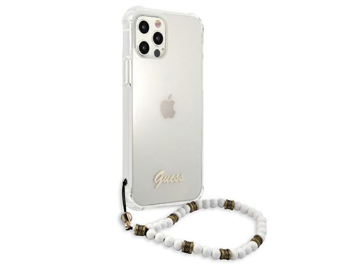 Capa rígida transparente Guess GUHCP12MKPSWH para iPhone 12/12 Pro de 6,1" na cor branca perolada