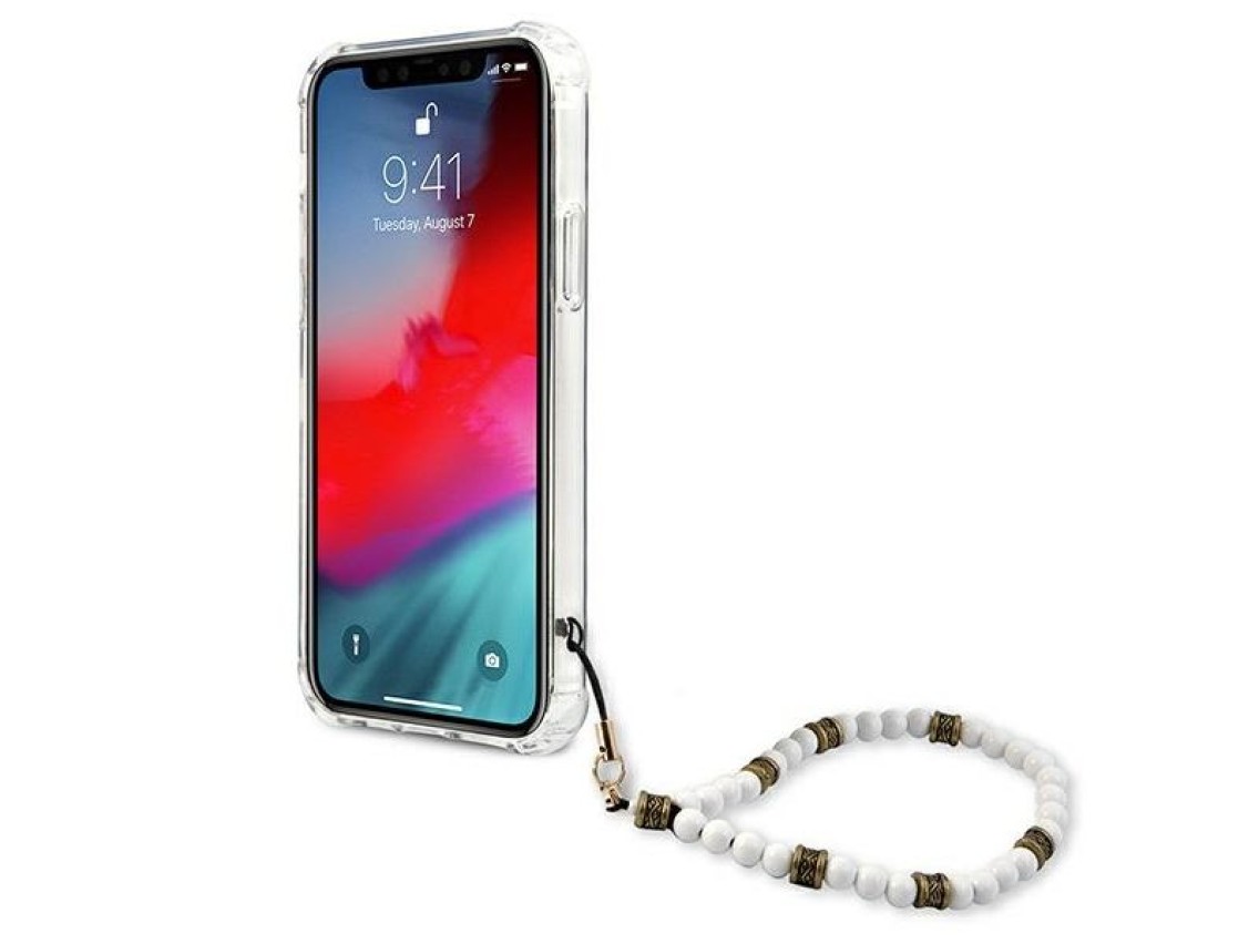 Capa rígida transparente Guess GUHCP12MKPSWH para iPhone 12/12 Pro de 6,1" na cor branca perolada