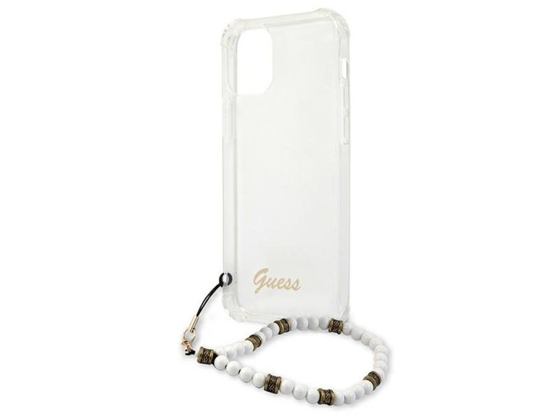 Capa rígida transparente Guess GUHCP12MKPSWH para iPhone 12/12 Pro de 6,1" na cor branca perolada