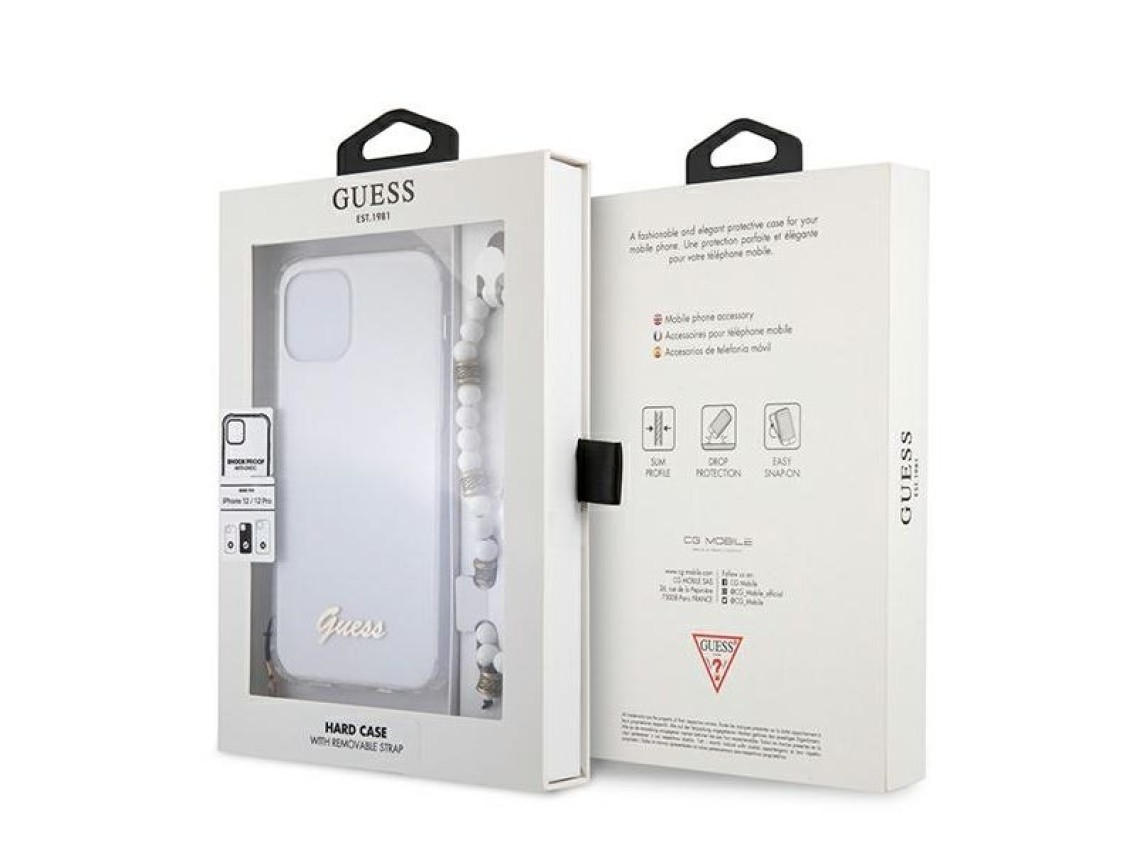 Capa rígida transparente Guess GUHCP12MKPSWH para iPhone 12/12 Pro de 6,1" na cor branca perolada