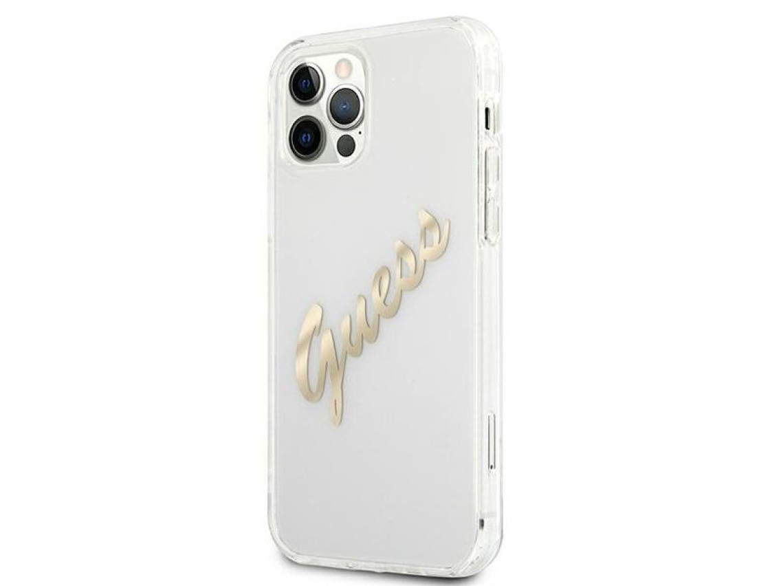 Capa rígida transparente Guess GUHCP12MKTRSVGO para iPhone 12/12 Pro de 6,1" com escrita vintage dou