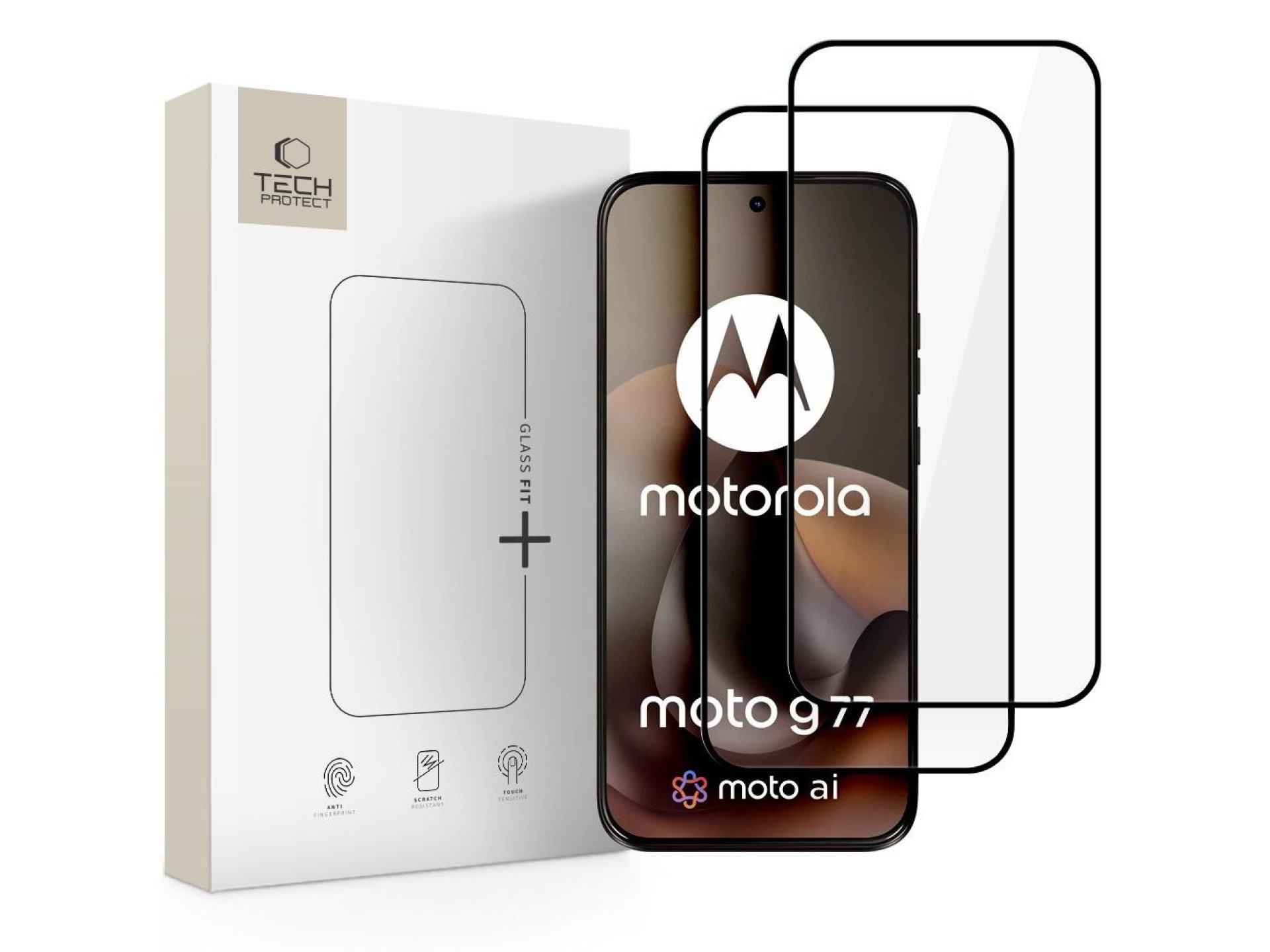 Protector de pantalla de vidrio templado Tech-Protect Glass Fit+ (paquete de 2) para Motorola Moto G