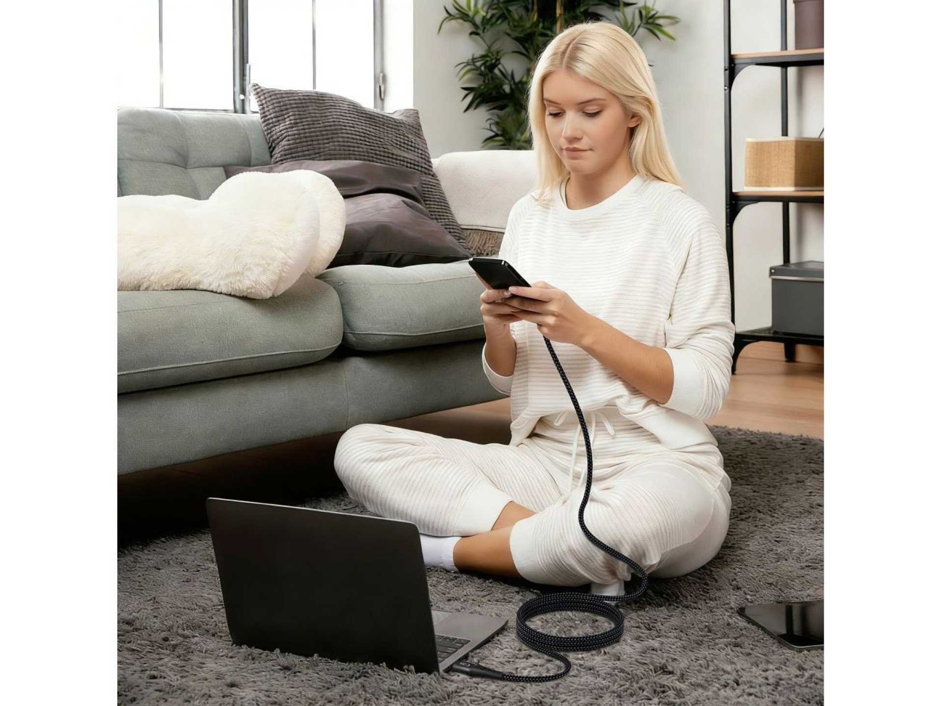 Cabo Tech-Protect Ultraboost UB11T USB-C / USB-C PD 100W / QC3.0 de 200 cm - Preto