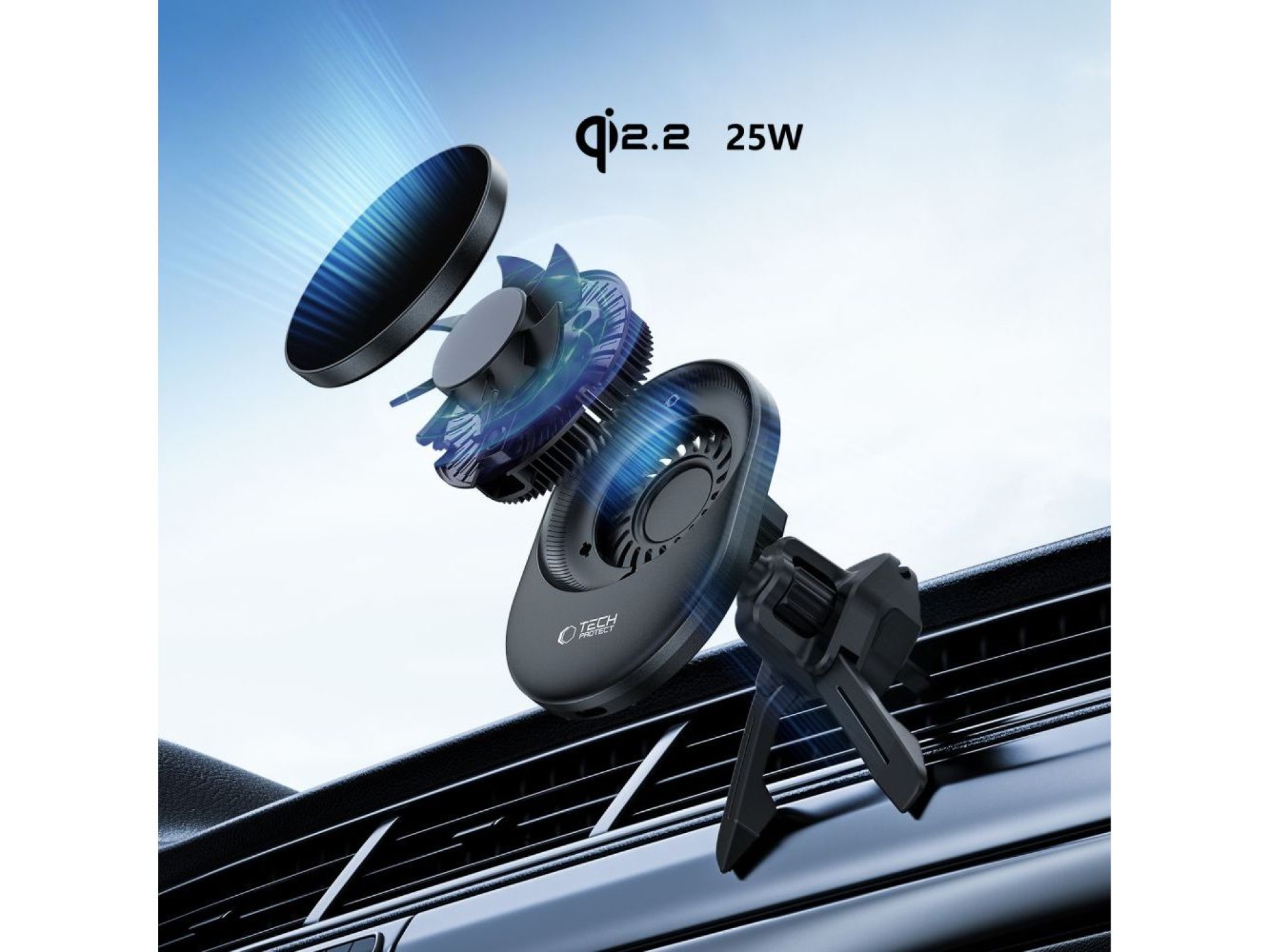 Soporte para coche Tech-Protect V21 MagSafe con cargador inductivo QI2.2 de 25 W para habitáculo/par