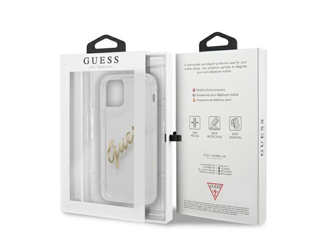 Capa rígida transparente Guess GUHCP12MKTRSVGO para iPhone 12/12 Pro de 6,1" com escrita vintage dou