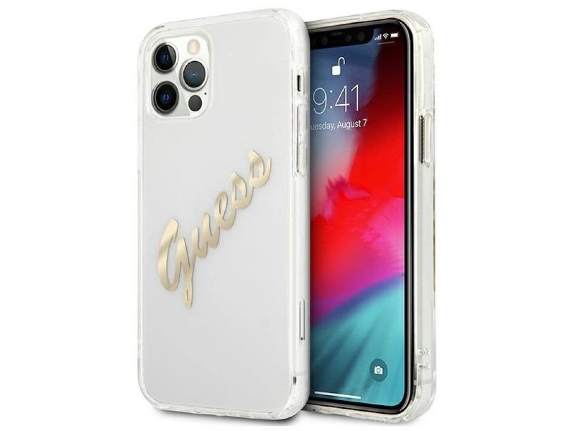 Funda rígida transparente Guess GUHCP12LKTRSVGO para iPhone 12 Pro Max de 6,7" con diseño Vintage Sc