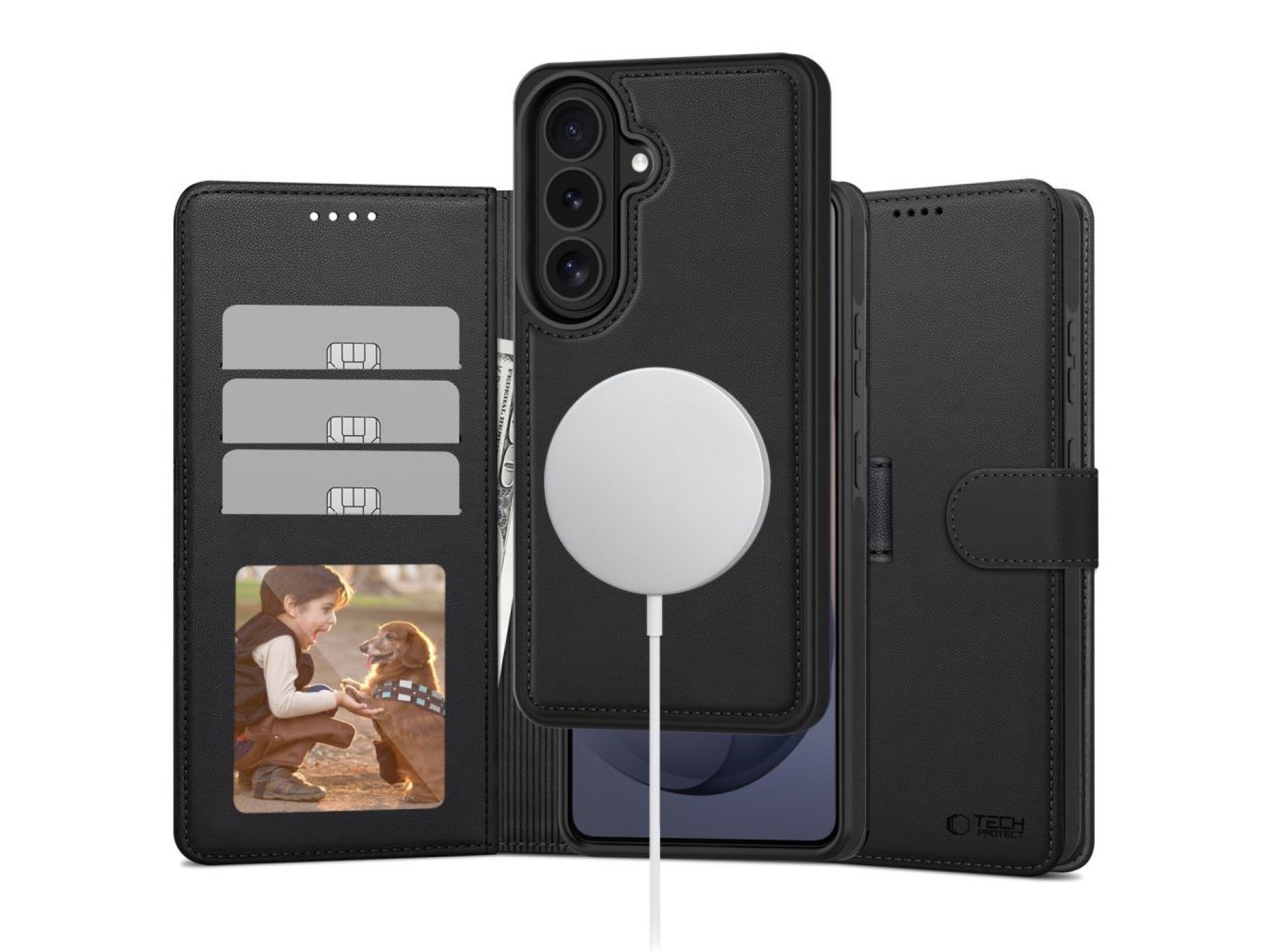 Tech-Protect Wallet MagSafe Case for Samsung Galaxy S26 - Matte Black