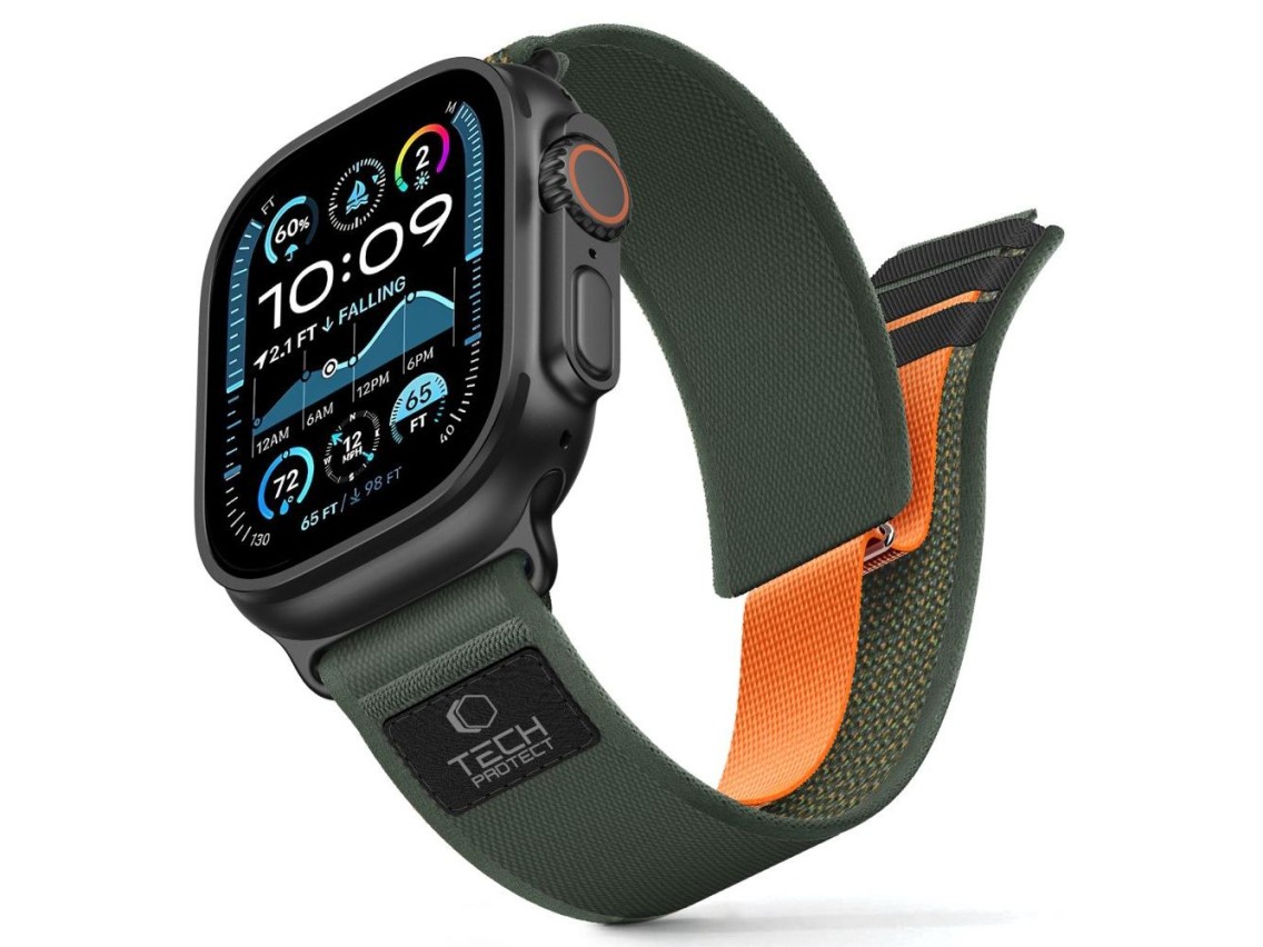 Pulseira Tech-Protect Nylon Elite para Apple Watch 44/45/46/49 mm - Verde/Laranja