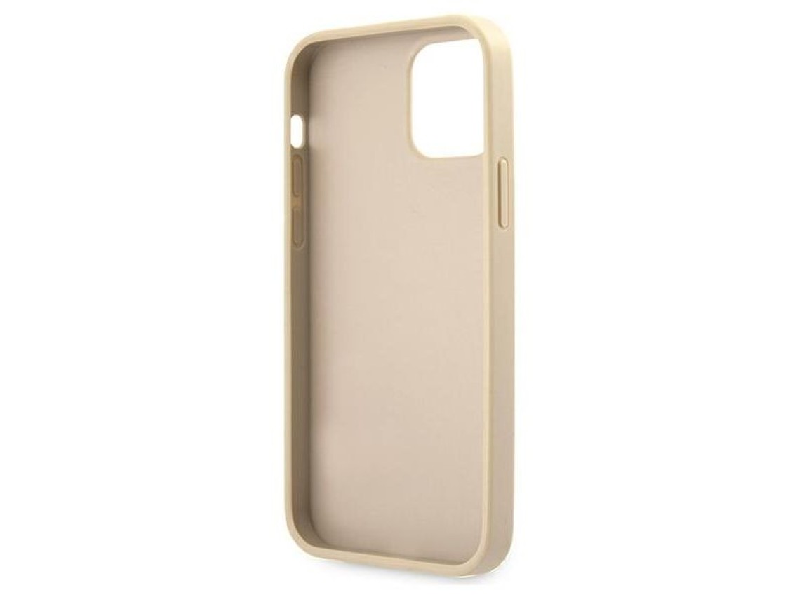 Capa rígida dourada/dourada com estampa Saffiano Vintage Script para iPhone 12/12 Pro de 6,1" da Gue