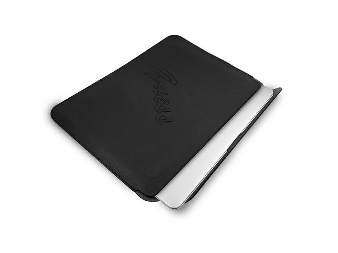 Capa Guess Saffiano Script para laptop de 13" - preta