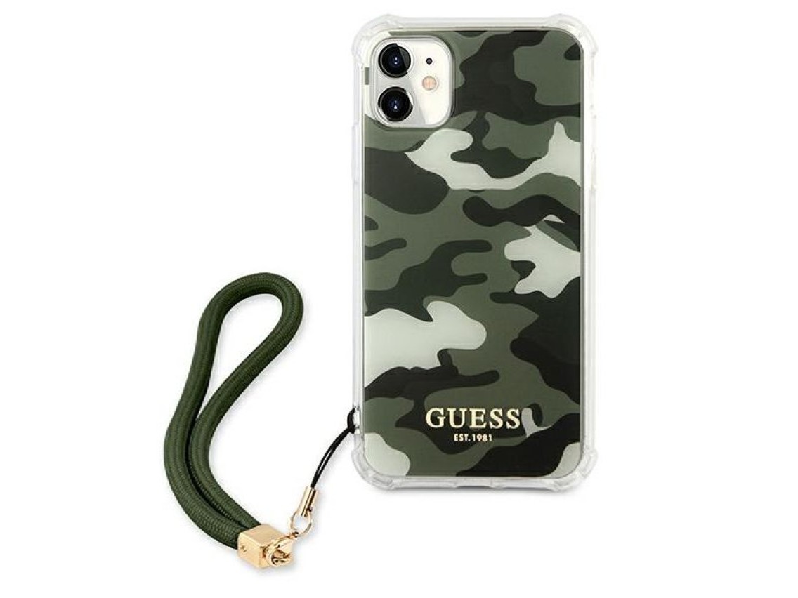 Guess GUHCN61KSARKA iPhone 11 6.1" / Xr verde/cáqui capa rígida Camo Collection